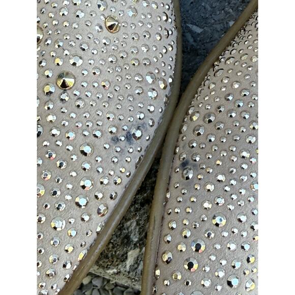 STUART WEITZMAN gold studded jeweled spikes Slipbeads slide on leather loafer - Picture 6 of 10